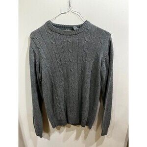 Oscar De La Renta Womens Gray Cable Knit Long Sleeve Sweater Size Small